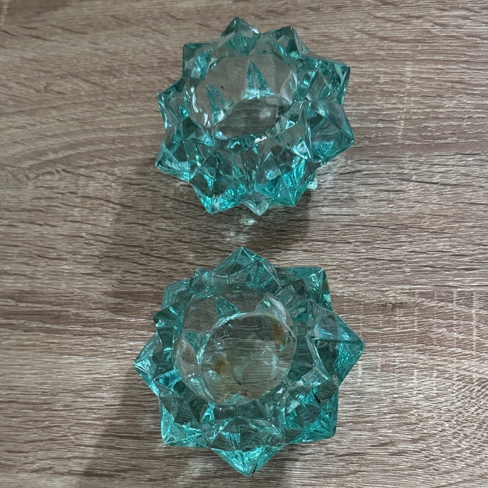 Vintage Indiana Glass Starburst Crystal Votive Candle Holders